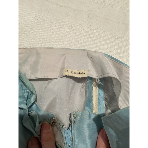 Vintage 1950s Taffeta Strapless Gown Dress S Bubble Hem Pastel Blue Tulle Slip - Picture 13 of 15